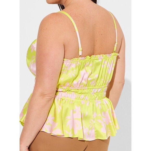 Torrid Peplum Square Neck Crop Cami Pink & Lime Yellow Plus Size 2X (18-20) - Picture 3 of 12